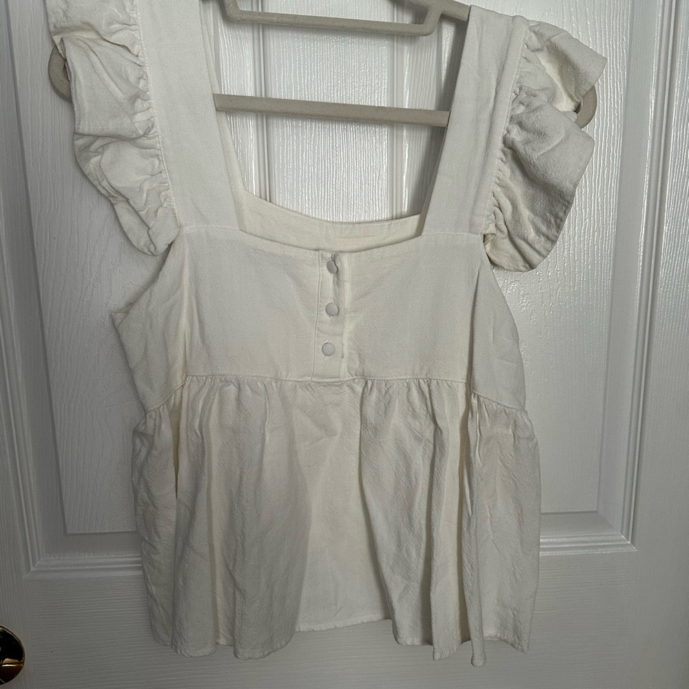 Linen Ruffle Sleeve Top - Picture 3 of 7